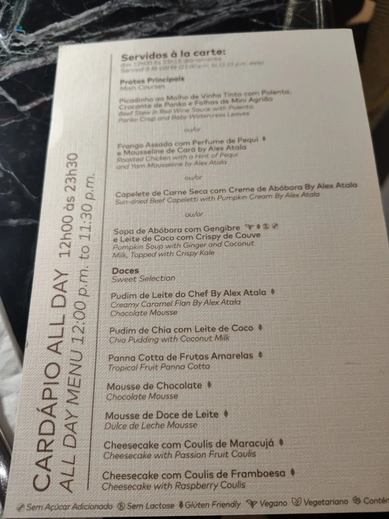 Cardápio à la carte da Taste of Priceless com pratos assinados pelo chef Alex Atala