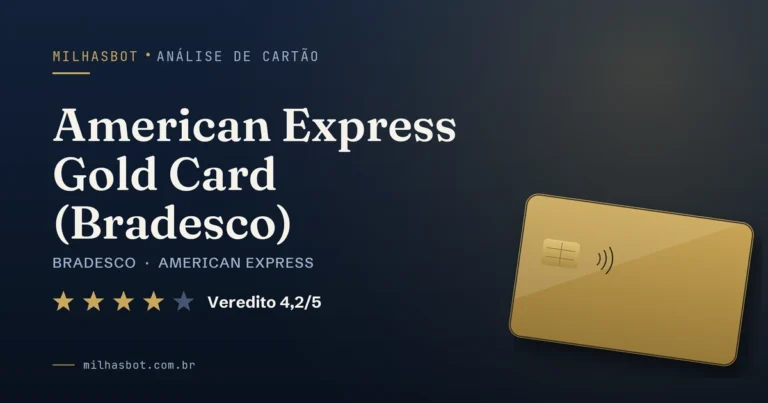 Arte de capa da análise MilhasBot do cartão American Express Gold Card (Bradesco).