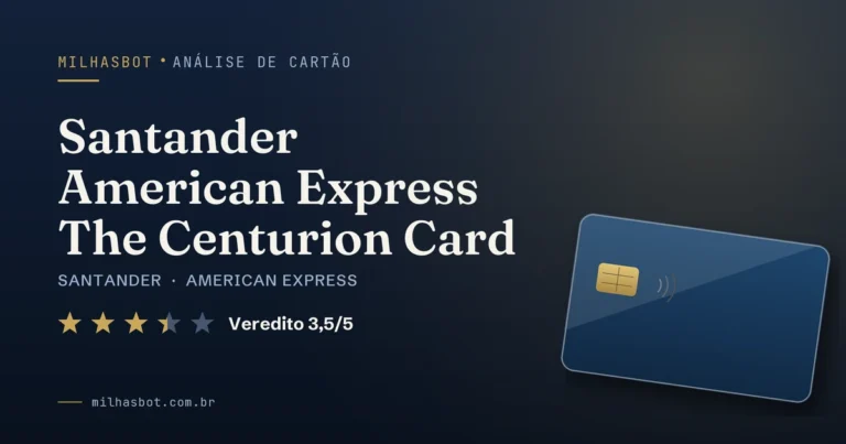 Arte de capa da análise MilhasBot do cartão Santander American Express The Centurion Card.