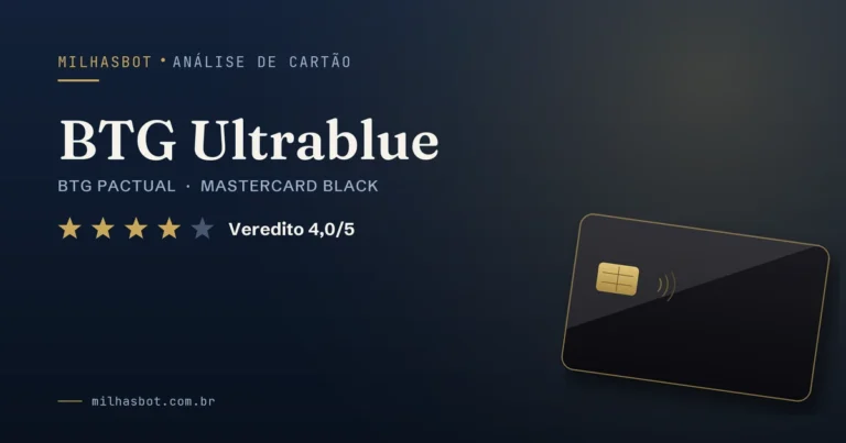 Arte de capa da análise MilhasBot do cartão BTG Ultrablue.