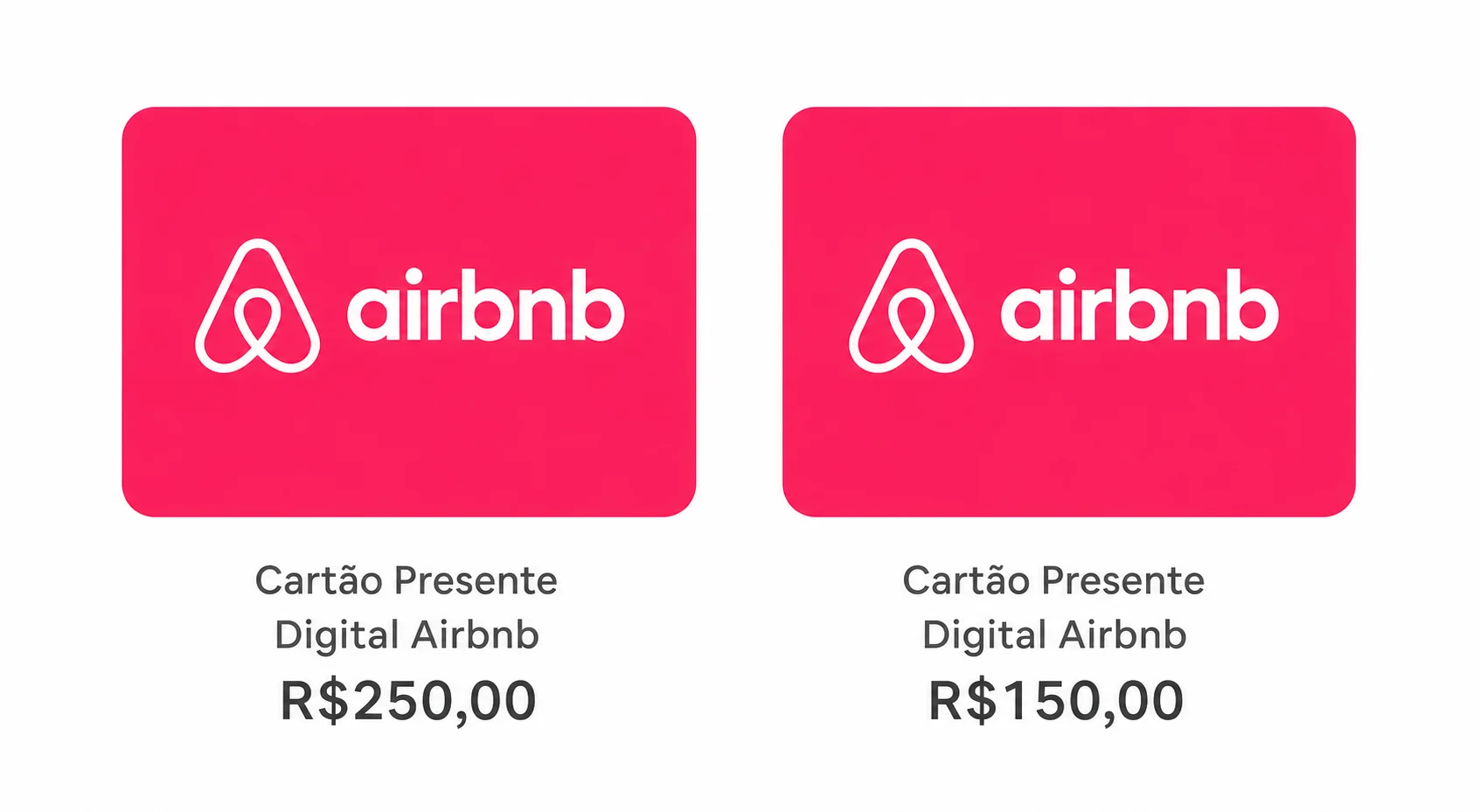 Ilustração editorial de cartões-presente digitais Airbnb de R$ 150 e R$ 250
