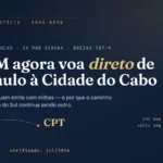 Card editorial: LATAM agora voa direto de São Paulo (GRU) à Cidade do Cabo (CPT), 3x por semana no Boeing 787-9.