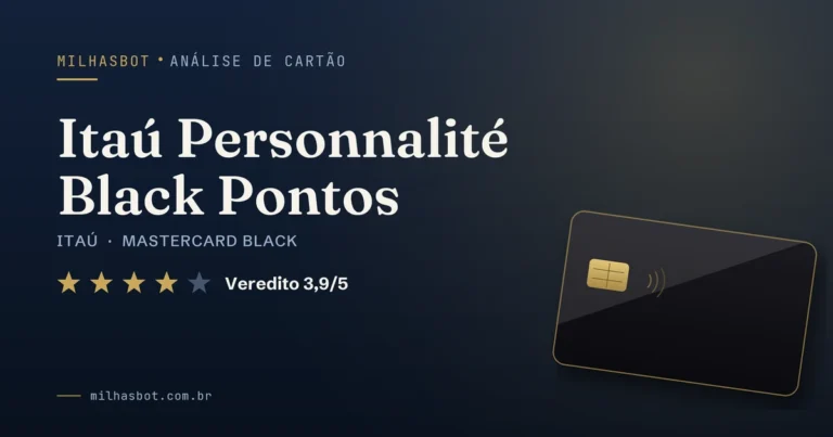 Arte de capa da análise MilhasBot do cartão Itaú Personnalité Black Pontos.