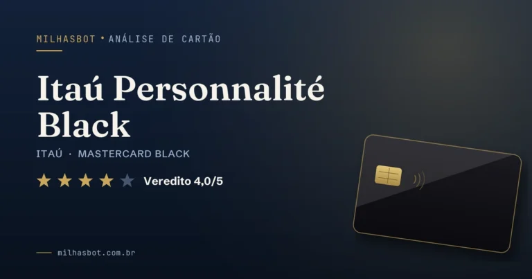 Arte de capa da análise MilhasBot do cartão Itaú Personnalité Black.