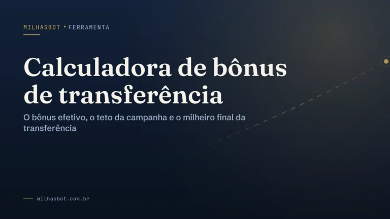 Arte de capa do MilhasBot: Calculadora de bônus de transferência.