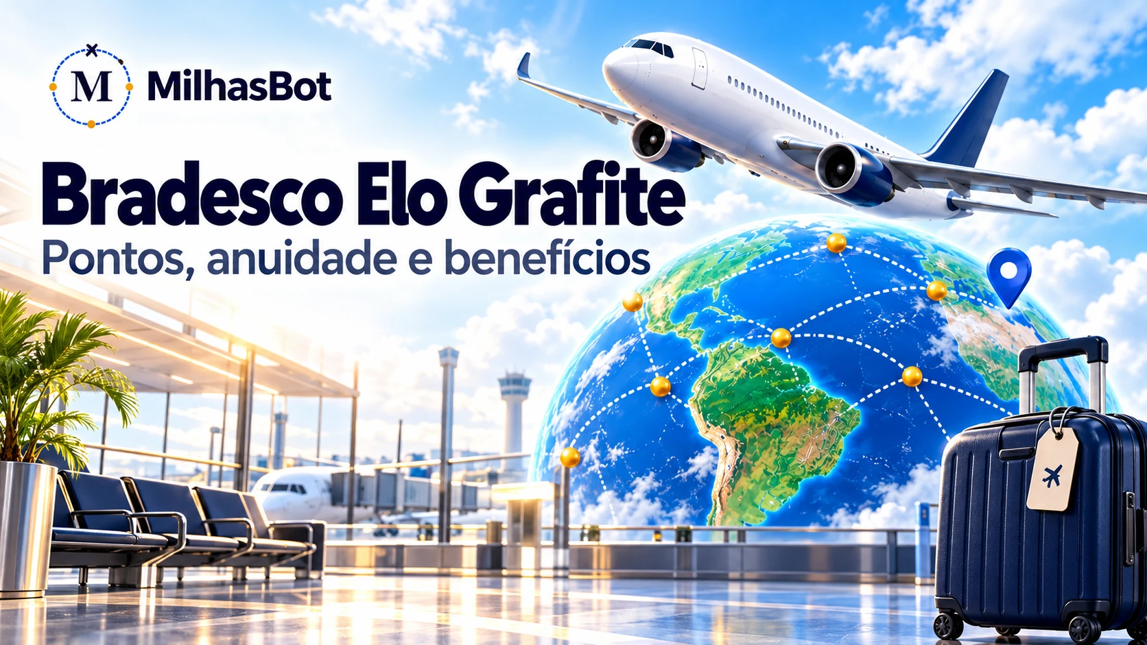 Bradesco Elo Grafite: pontos, anuidade e benefícios. Ilustração de viagem com o produto analisado.
