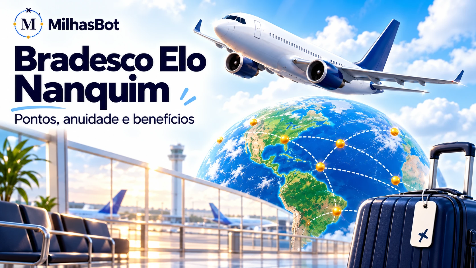 Bradesco Elo Nanquim: pontos, anuidade e salas VIP. Ilustração de viagem com o produto analisado.