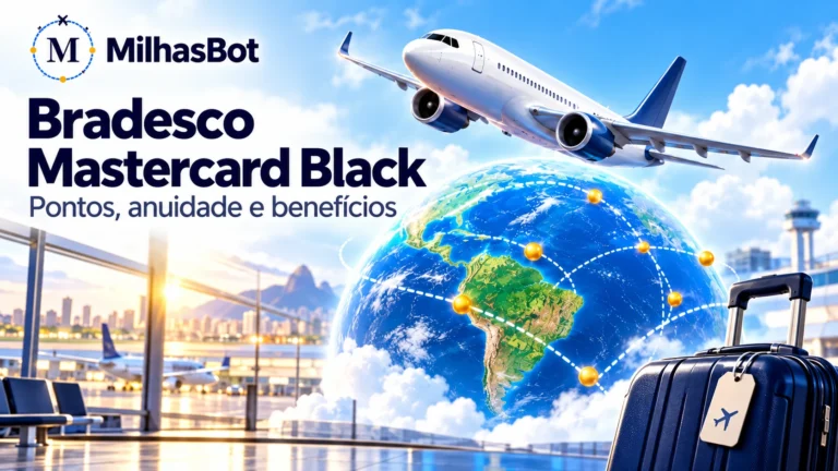 Bradesco Mastercard Black: pontos, anuidade e salas VIP. Ilustração de viagem com o produto analisado.