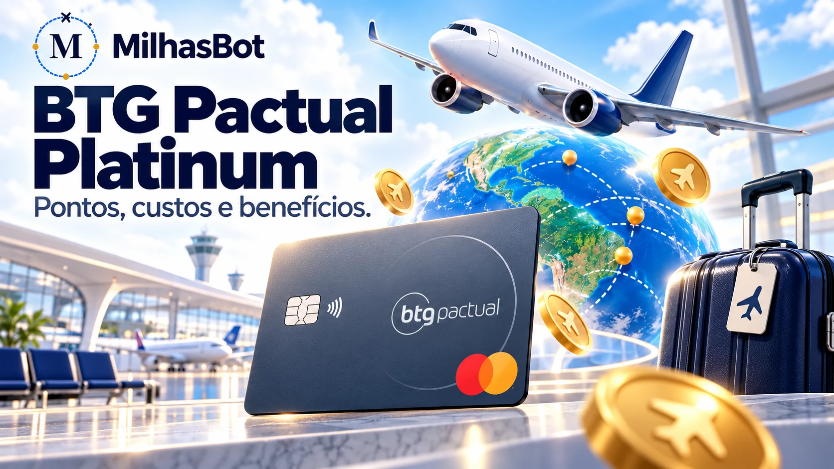 BTG Pactual Platinum: pontos, custos e benefícios. Ilustração de viagem com o cartão BTG.
