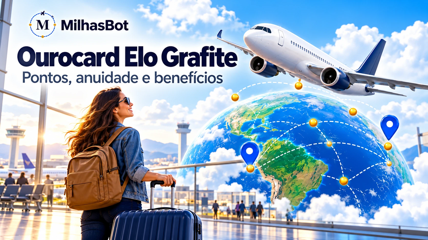 Ourocard Elo Grafite: pontos, anuidade e benefícios. Ilustração de viagem com o produto analisado.