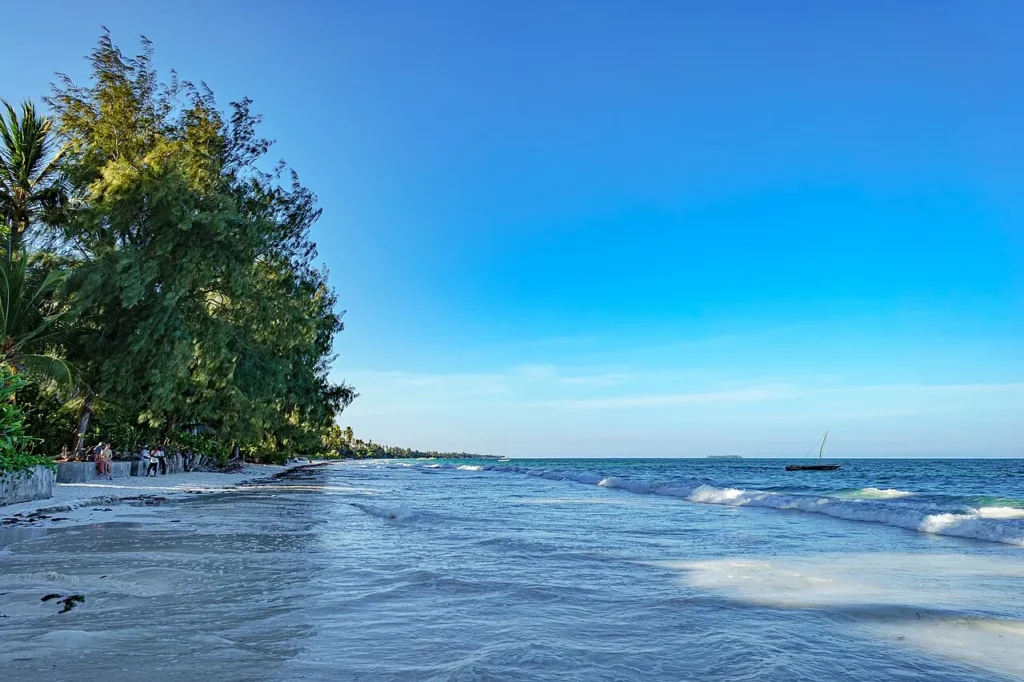 Paisagem de Nungwi, Zanzibar, fotografada em 2021; não mostra o hotel Nungwi Dreams.