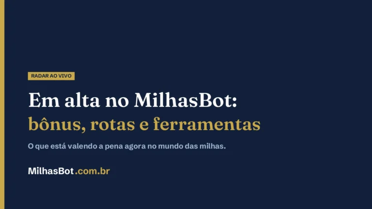 Em alta no MilhasBot: bônus, rotas e oportunidades em tempo real